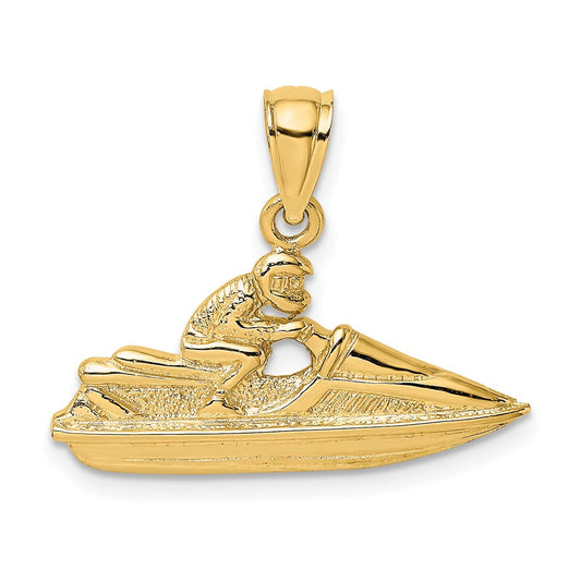 Million Charms 14K Yellow Gold Themed 2-D Textured 2-D Jet Ski Charm