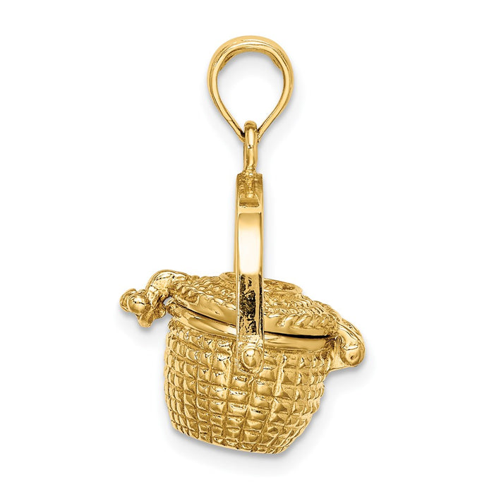 Million Charms 14K Yellow Gold Themed 3-D Nantucket Basket Moveable Lid Charm