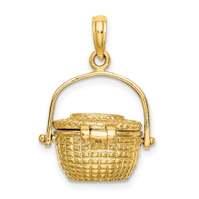 Million Charms 14K Yellow Gold Themed 3-D Nantucket Basket Moveable Lid Charm