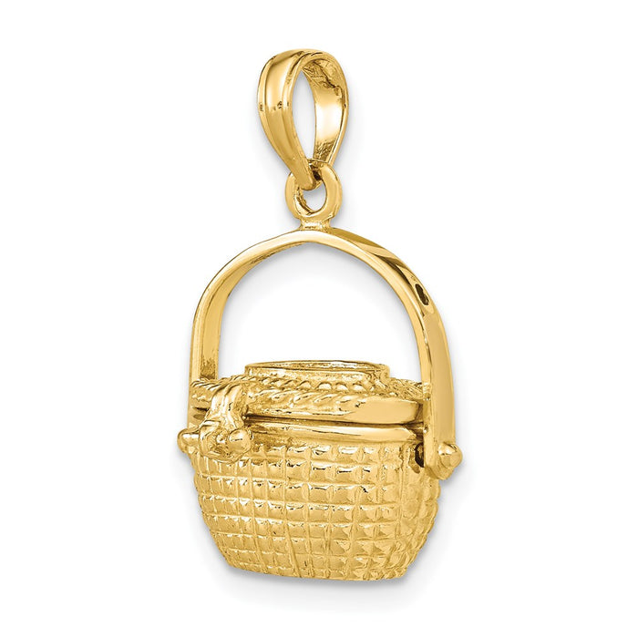 Million Charms 14K Yellow Gold Themed 3-D Nantucket Basket Moveable Lid Charm