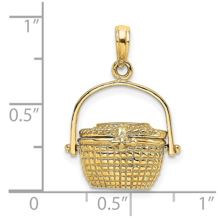 Million Charms 14K Yellow Gold Themed 3-D Nantucket Basket Moveable Lid Charm