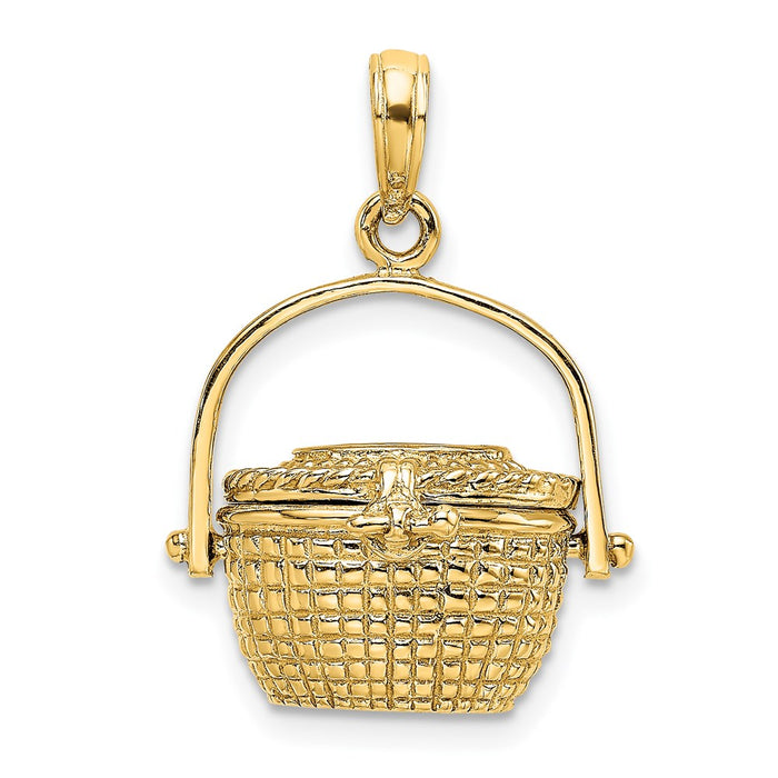 Million Charms 14K Yellow Gold Themed 3-D Nantucket Basket Moveable Lid Charm