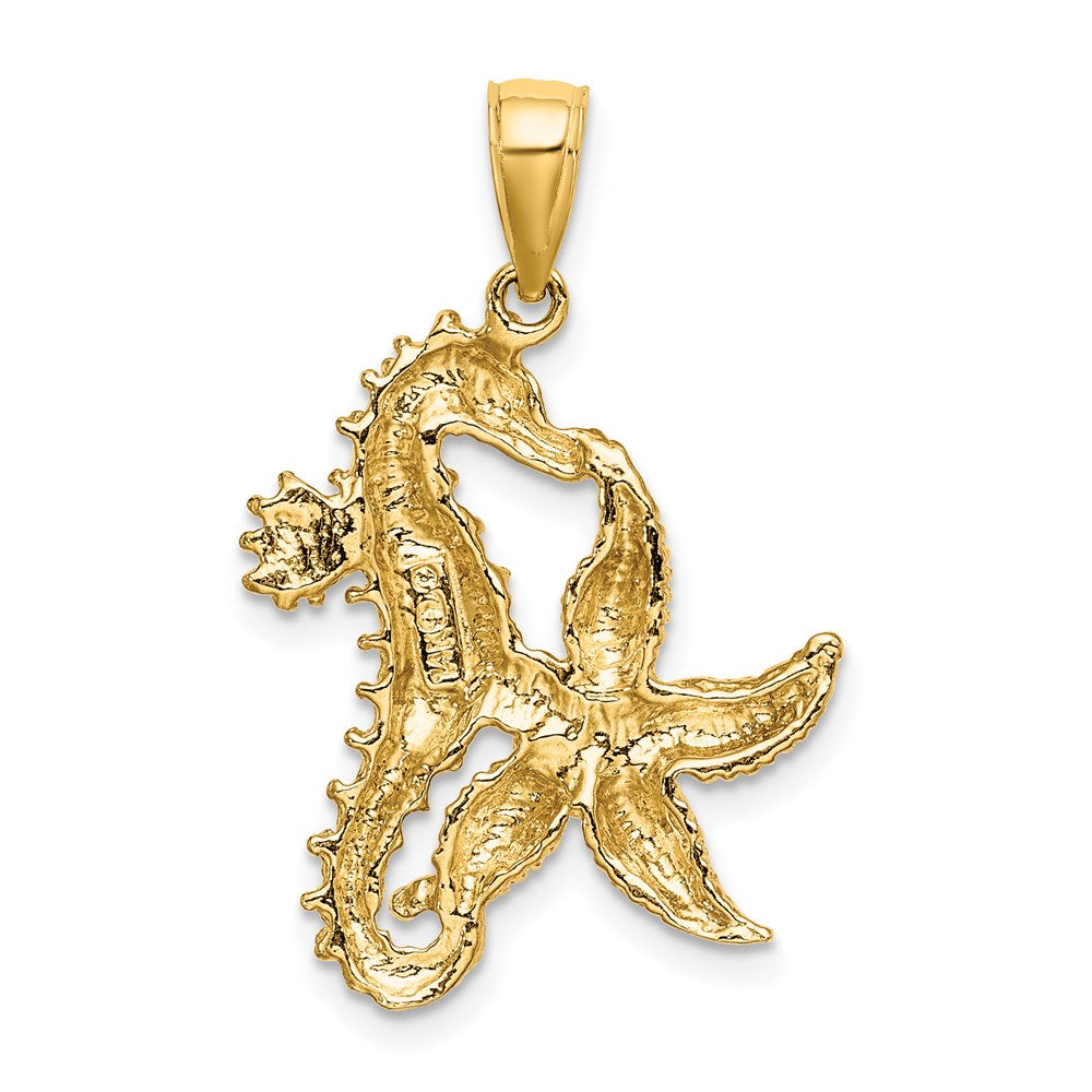 Million Charms 14K Yellow Gold Themed Nautical Starfish & Nautical Seahorse Charm