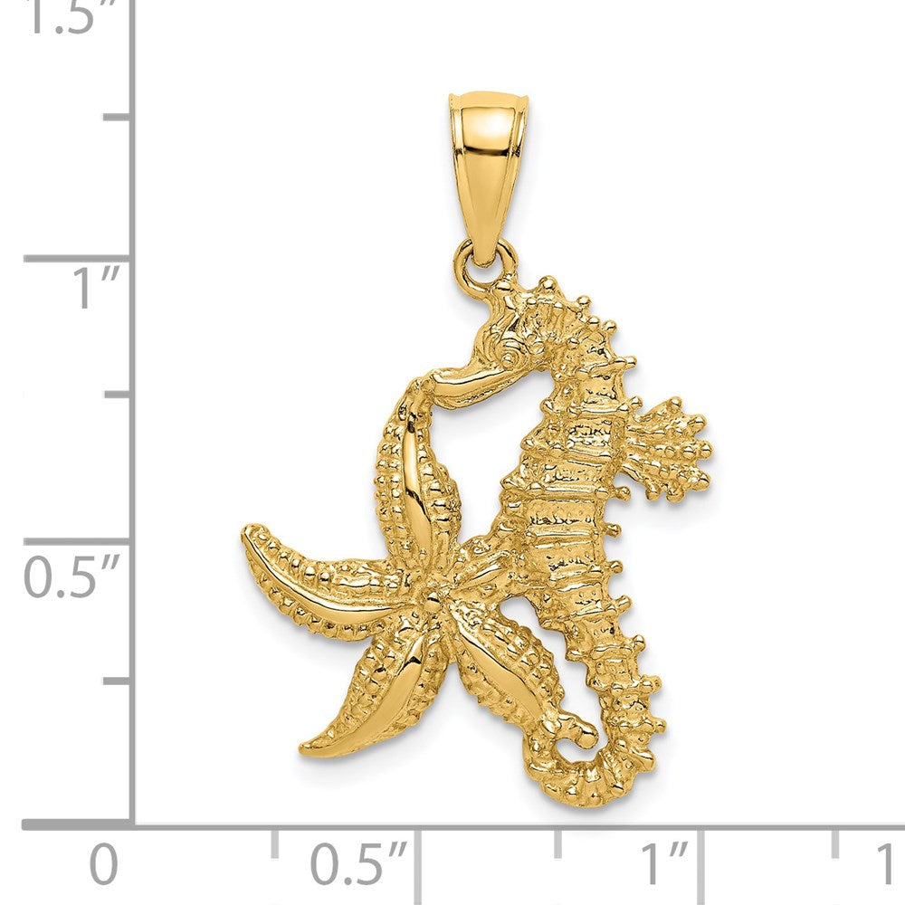Million Charms 14K Yellow Gold Themed Nautical Starfish & Nautical Seahorse Charm