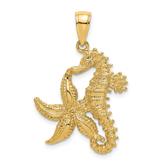 Million Charms 14K Yellow Gold Themed Nautical Starfish & Nautical Seahorse Charm