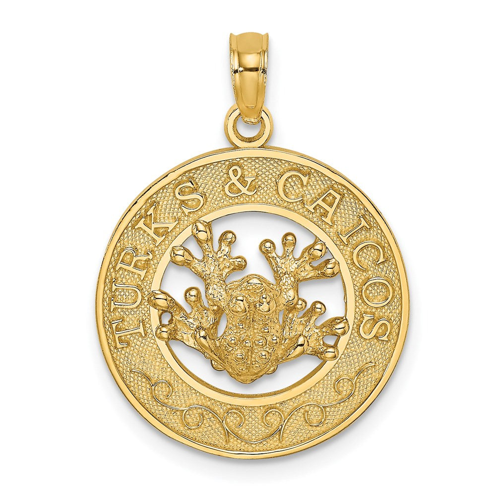 Million Charms 14K Yellow Gold Themed Turks & Caicos On Rund Frame With Frog Charm