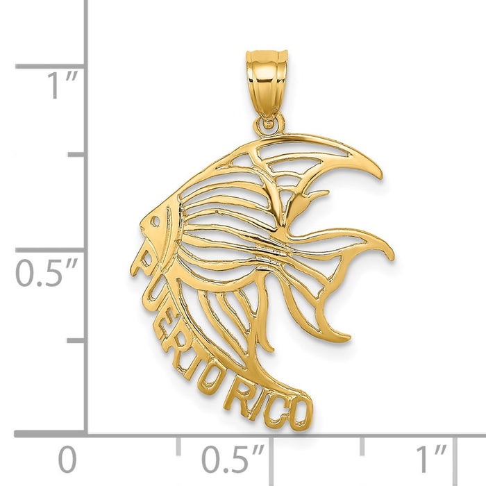Million Charms 14K Yellow Gold Themed Cut-Out Puerto Rico Under Angelfish Charm