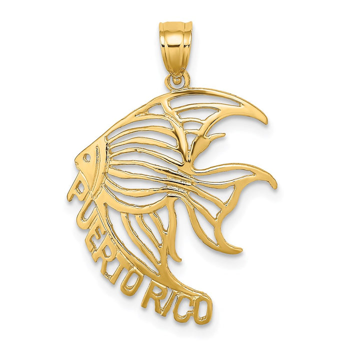 Million Charms 14K Yellow Gold Themed Cut-Out Puerto Rico Under Angelfish Charm