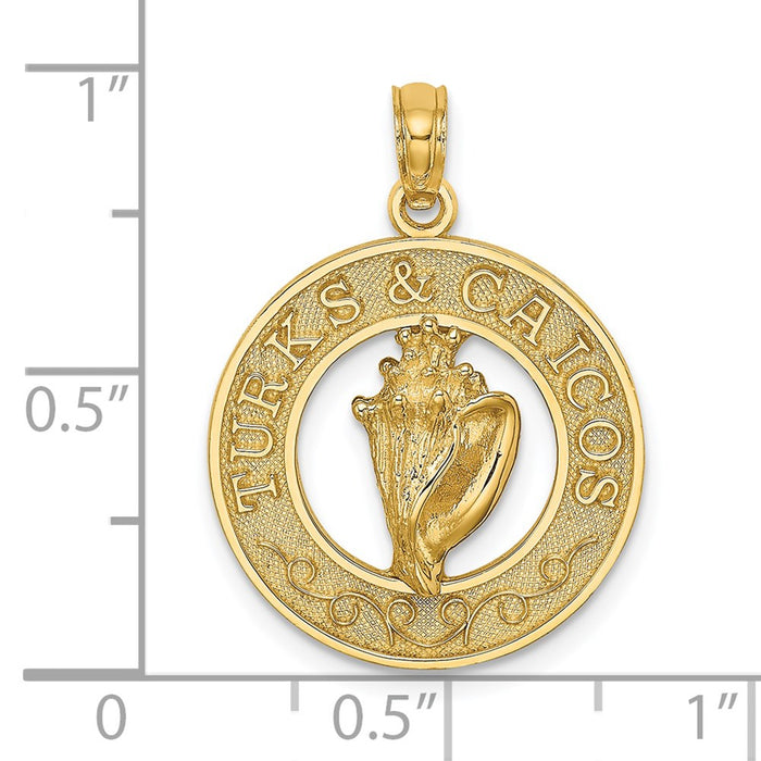 Million Charms 14K Yellow Gold Themed Turks & Caicos Round Frame With Conch Shell Charm