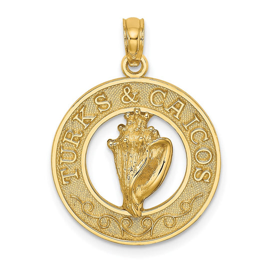 Million Charms 14K Yellow Gold Themed Turks & Caicos Round Frame With Conch Shell Charm