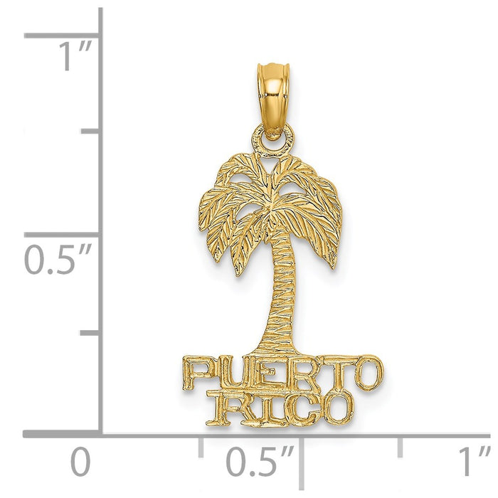 Million Charms 14K Yellow Gold Themed Flat Puerto Rico Under Palm Tree Charm