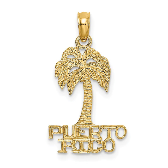 Million Charms 14K Yellow Gold Themed Flat Puerto Rico Under Palm Tree Charm