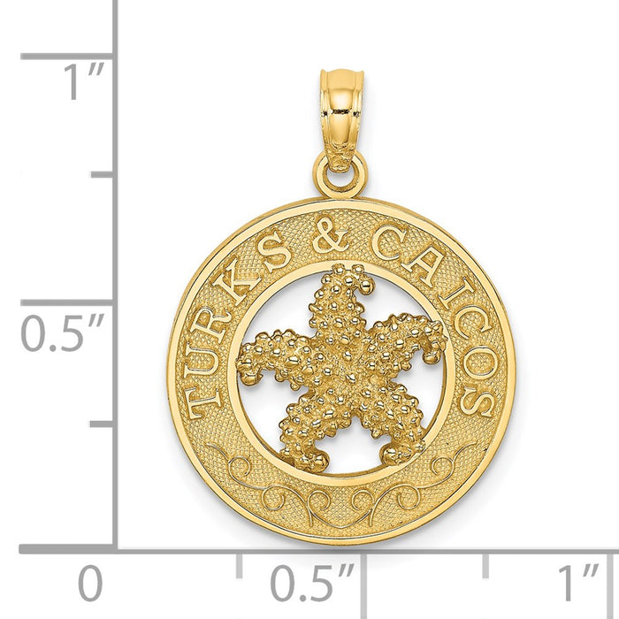 Million Charms 14K Yellow Gold Themed Turks & Caicos Round Frame With Nautical Starfish Charm