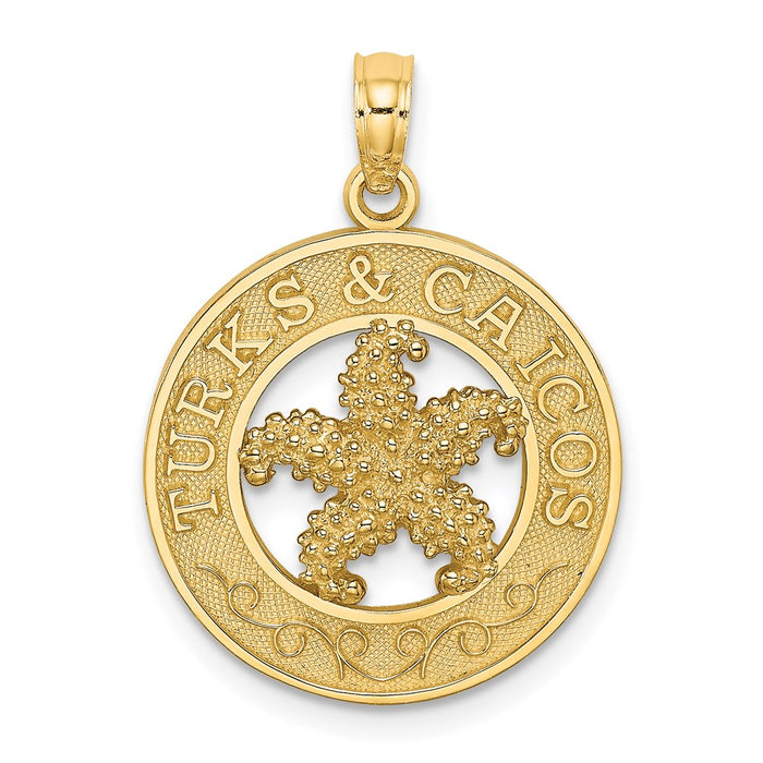 Million Charms 14K Yellow Gold Themed Turks & Caicos Round Frame With Nautical Starfish Charm