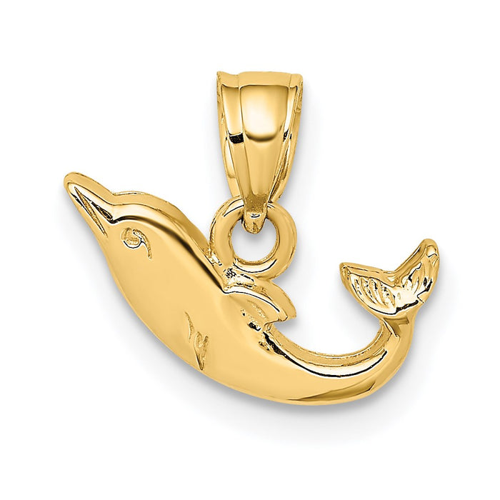 Million Charms 14K Yellow Gold Themed Polished Mini Dolphin Charm