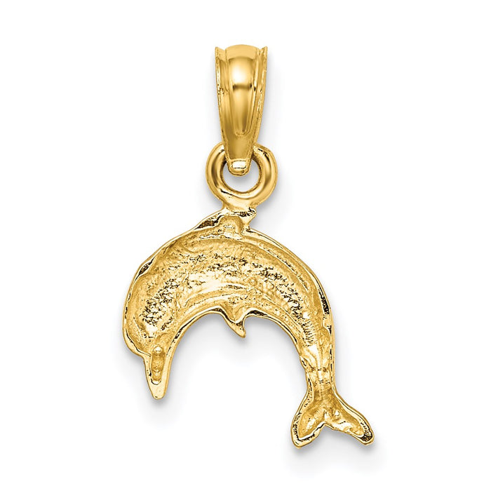 Million Charms 14K Yellow Gold Themed Textured Mini Dolphin Jumping Charm