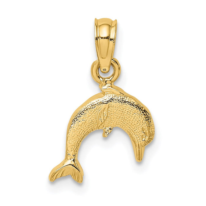 Million Charms 14K Yellow Gold Themed Textured Mini Dolphin Jumping Charm