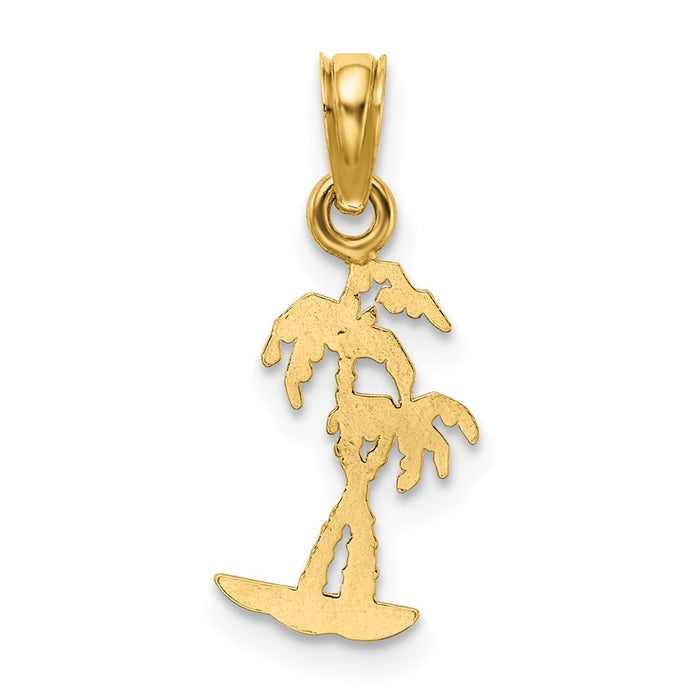 Million Charms 14K Yellow Gold Themed Texture Mini Double Palm Trees Charm