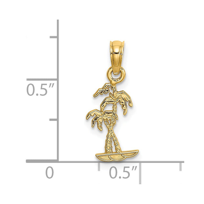 Million Charms 14K Yellow Gold Themed Texture Mini Double Palm Trees Charm