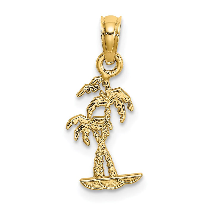Million Charms 14K Yellow Gold Themed Texture Mini Double Palm Trees Charm