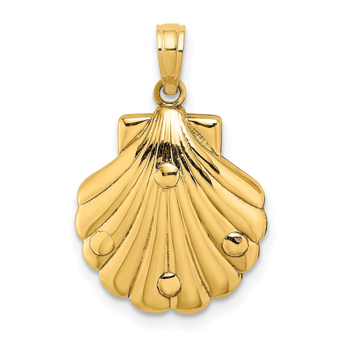Million Charms 14K Yellow Gold Themed 2-D & Textured Shell With Mini Double Palm Tree Charm