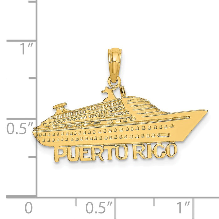 Million Charms 14K Yellow Gold Themed Polished & Satin Puerto Rico Cruise Ship Charm