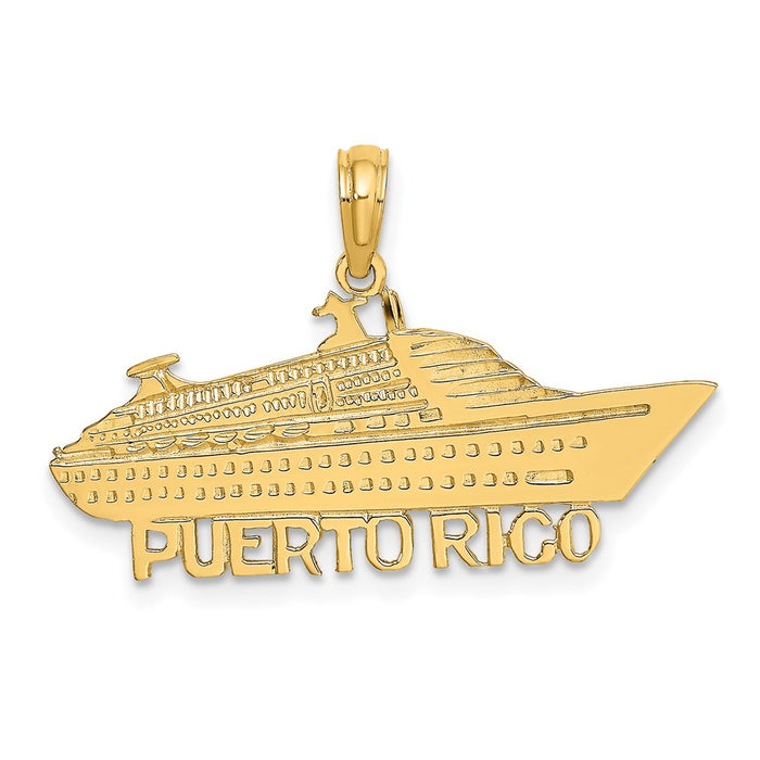 Million Charms 14K Yellow Gold Themed Polished & Satin Puerto Rico Cruise Ship Charm