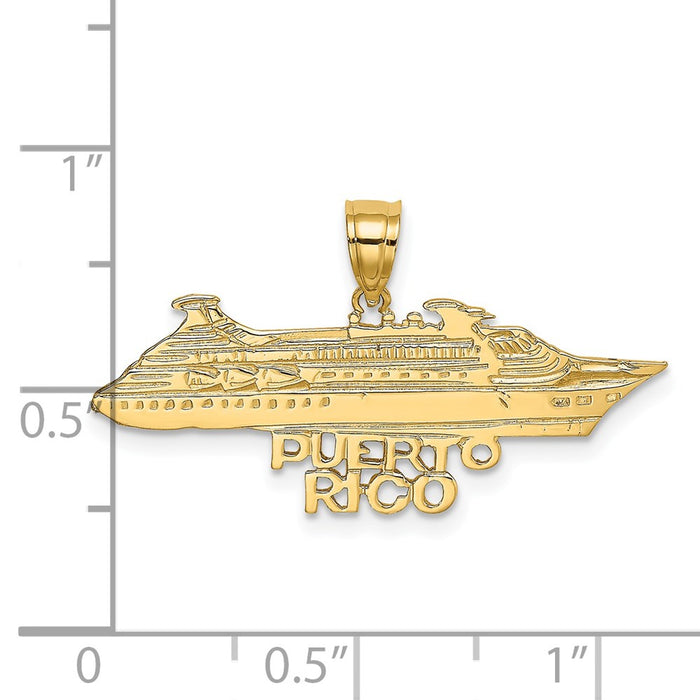 Million Charms 14K Yellow Gold Themed Polished & Flat Puerto Rico Under Cruise Ship Charm