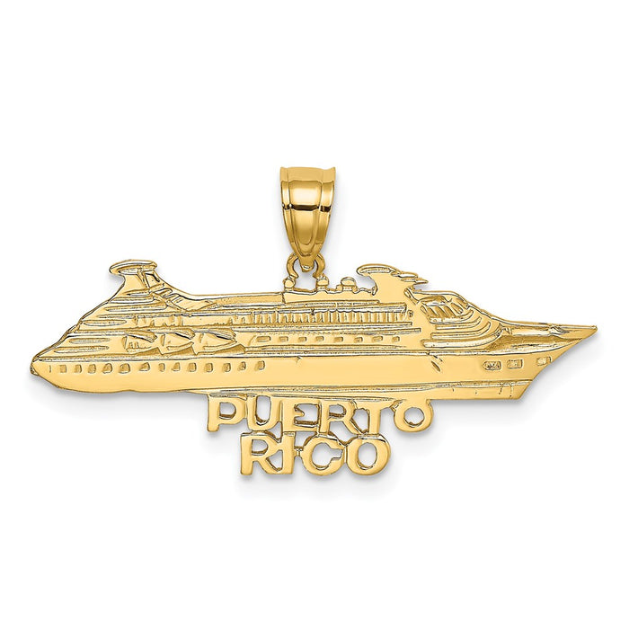 Million Charms 14K Yellow Gold Themed Polished & Flat Puerto Rico Under Cruise Ship Charm