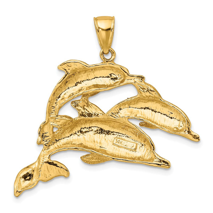 Million Charms 14K Yellow Gold Themed 2-D Three Dolphins Charm