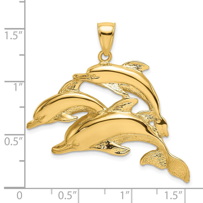 Million Charms 14K Yellow Gold Themed 2-D Three Dolphins Charm