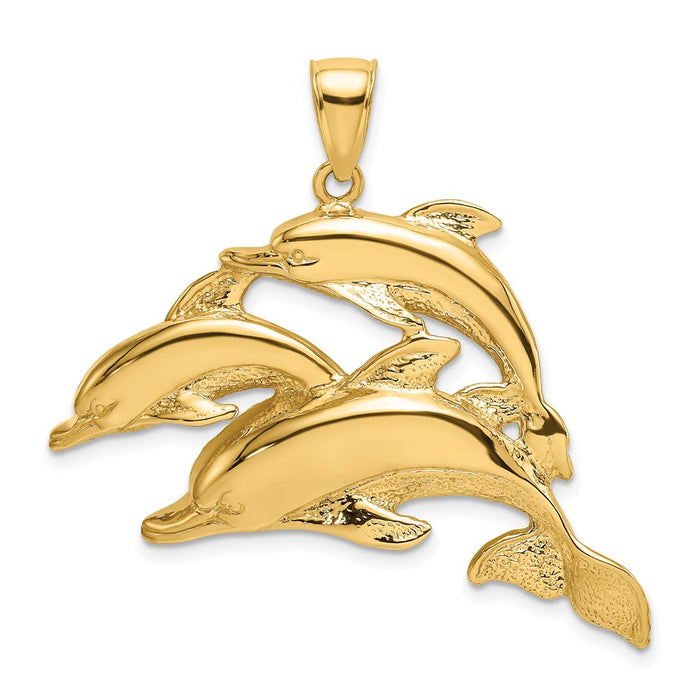 Million Charms 14K Yellow Gold Themed 2-D Three Dolphins Charm