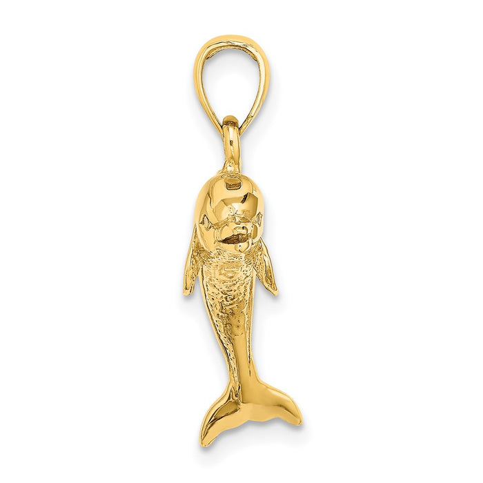 Million Charms 14K Yellow Gold Themed 3-D Polished & Textured Dolphin Jumping Charm