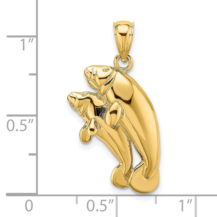 Million Charms 14K Yellow Gold Themed 2-D & Polished Two Manatees Charm