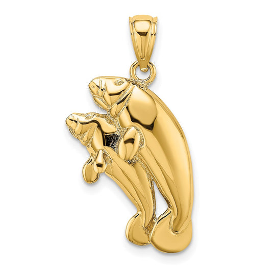 Dije de dos manatíes Million Charms de oro amarillo de 14 K, con diseño en 2D y acabado pulido
