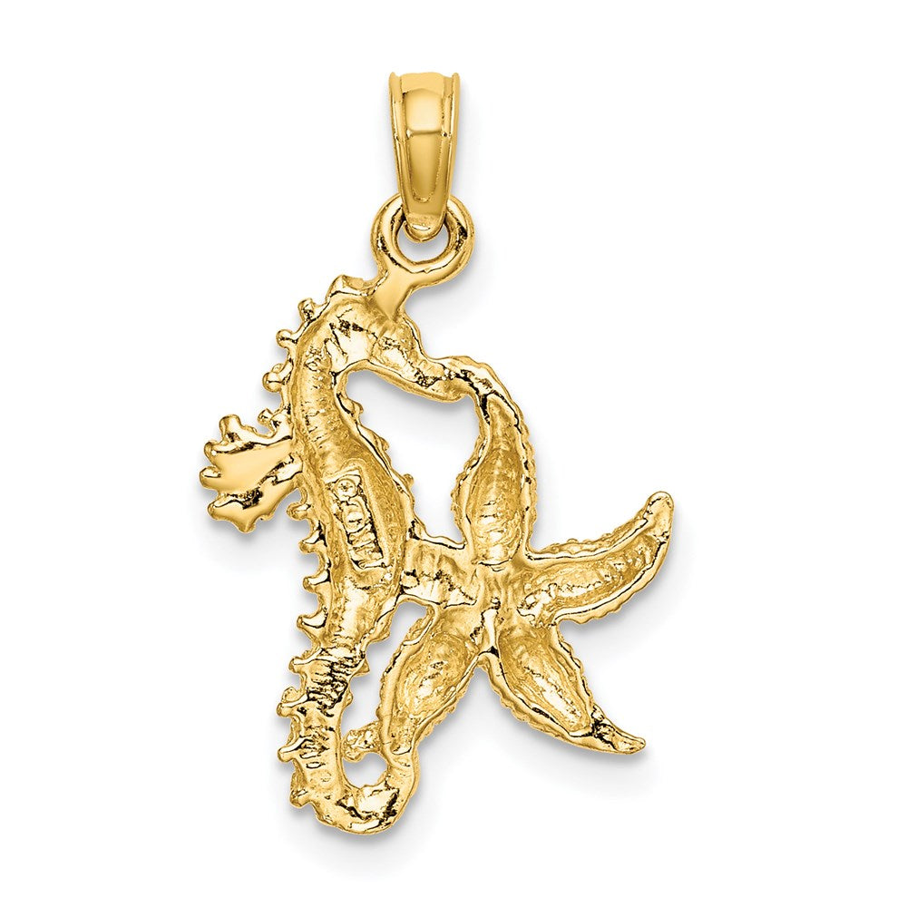 Million Charms 14K Yellow Gold Themed Nautical Starfish & Nautical Seahorse Charm