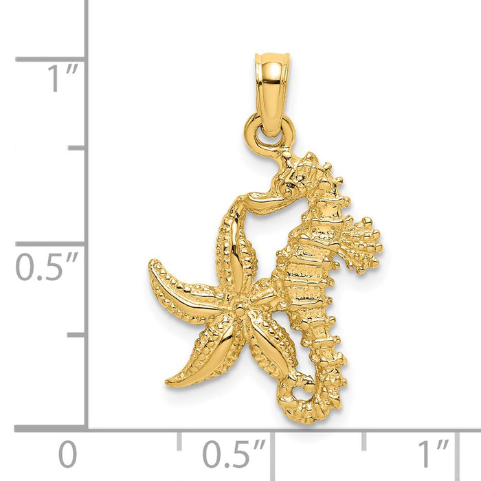 Million Charms 14K Yellow Gold Themed Nautical Starfish & Nautical Seahorse Charm