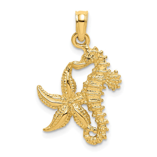 Million Charms 14K Yellow Gold Themed Nautical Starfish & Nautical Seahorse Charm