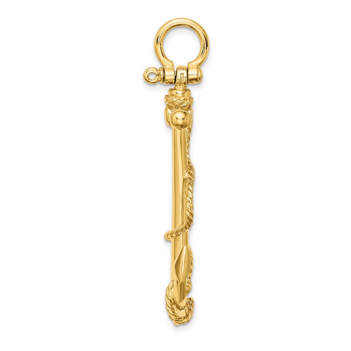 Million Charms 14K Yellow Gold Themed 3-D Large Nautical Anchor With Rope Charm