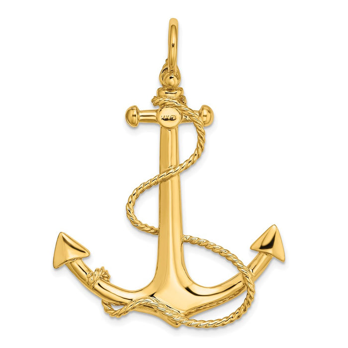 Million Charms 14K Yellow Gold Themed 3-D Large Nautical Anchor With Rope Charm
