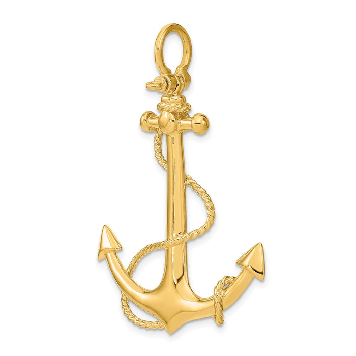 Million Charms 14K Yellow Gold Themed 3-D Large Nautical Anchor With Rope Charm