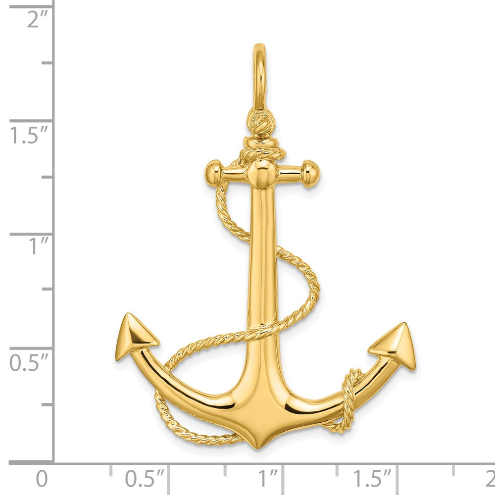 Million Charms 14K Yellow Gold Themed 3-D Large Nautical Anchor With Rope Charm