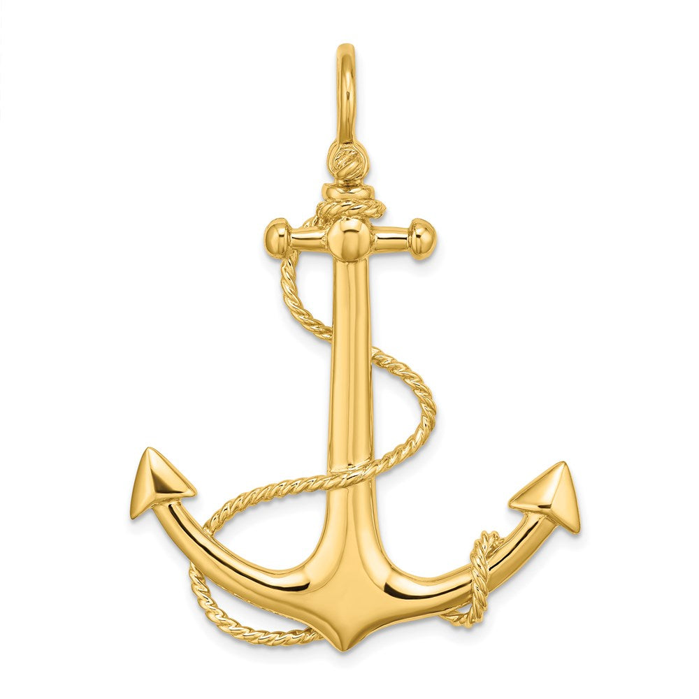 Million Charms 14K Yellow Gold Themed 3-D Large Nautical Anchor With Rope Charm