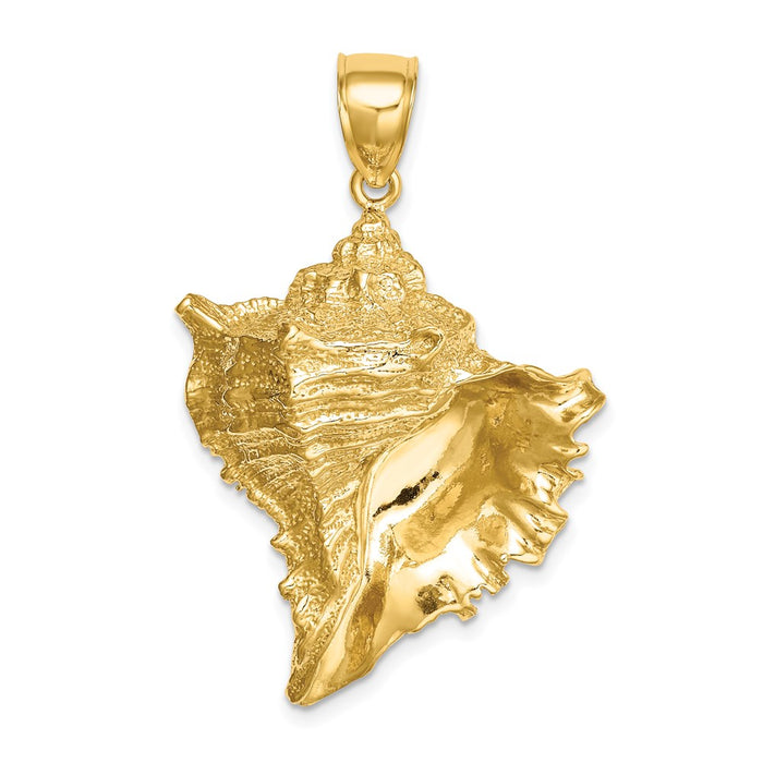 Million Charms 14K Yellow Gold Themed Texture 2-D Conch Shell Charm