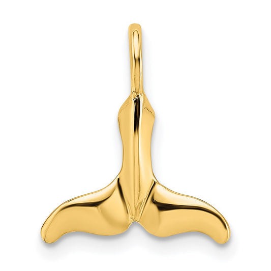 Million Charms 14K Yellow Gold Themed Polished & Textured Mini Whale Tail Charm