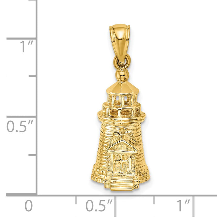 Million Charms 14K Yellow Gold Themed 3-D Brant Point Lighthouse Nantucket Harbor, Ma Charm