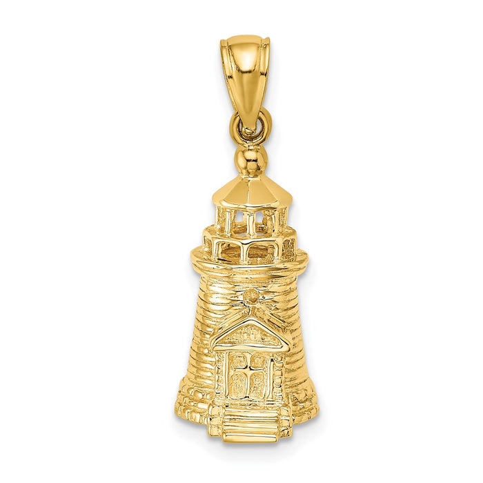 Million Charms 14K Yellow Gold Themed 3-D Brant Point Lighthouse Nantucket Harbor, Ma Charm