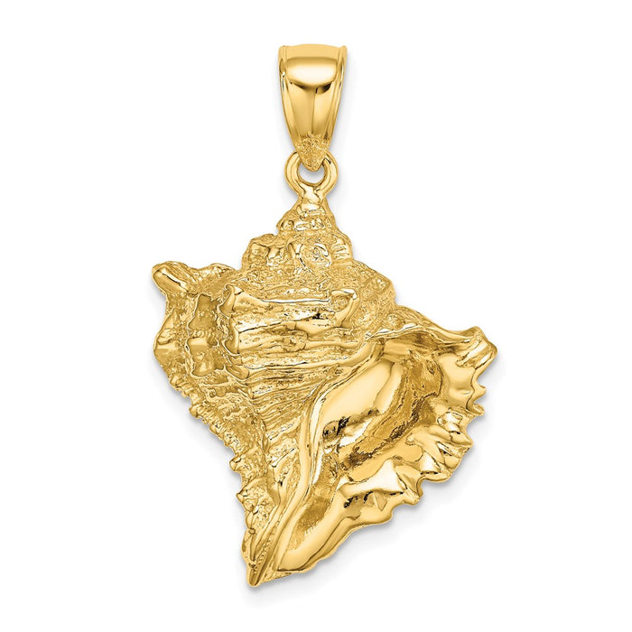 Million Charms 14K Yellow Gold Themed Textured 2-D Conch Shell Charm