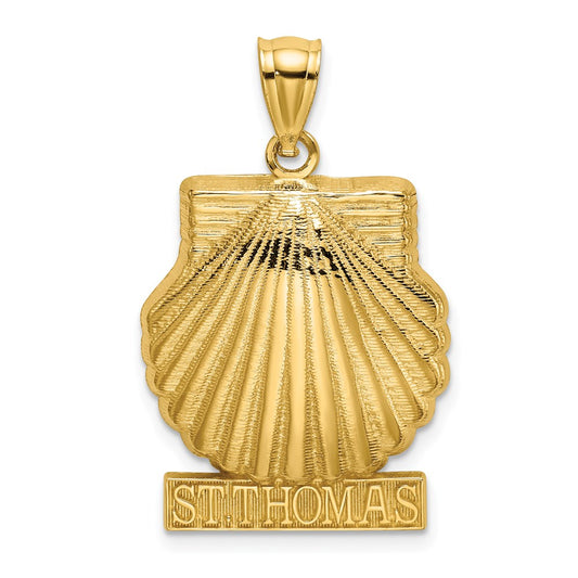 Million Charms 14K Yellow Gold Themed Religious Saint Thomas 2-D Under Scallop Shell Charm
