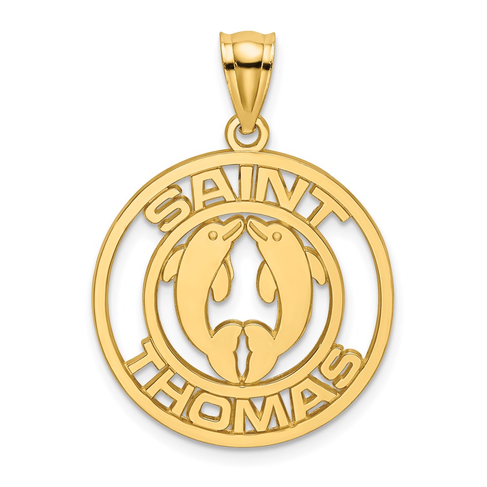 Million Charms 14K Yellow Gold Themed Religious Saint Thomas With Dophins Charm